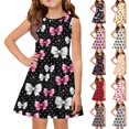 thumbnail image 2 of Grblisyd Girls Summer Dress Coquette Bow Print Ruched Casual Sleeveless A Line Dress Crew Neck Swing Twirly Sundress Kids Cute Sun Dress 4-8T, 2 of 5