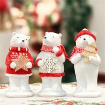 3Pcs Christmas Polar Bear Statue with Red Scarf,Christmas Bear Figurine,Resin Xmas Animals Statue Figures for Home Garden Outdoor Indoor Housewarming Decoration
