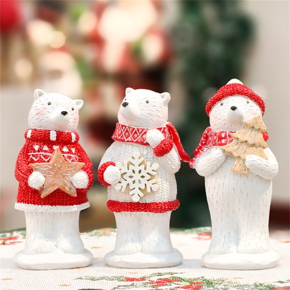 3Pcs Christmas Polar Bear Statue with Red Scarf,Christmas Bear Figurine,Resin Xmas Animals Statue Figures for Home Garden Outdoor Indoor Housewarming Decoration