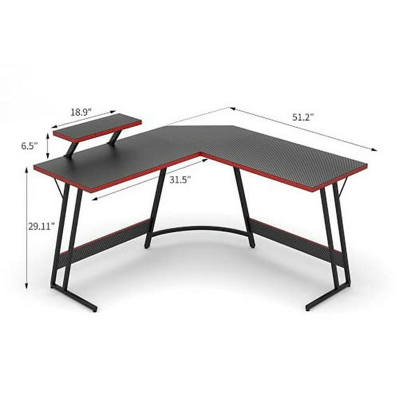 L Shaped Gaming Desk Computer Desk 51” Office Corner Desk with Monitor Stand Home Gaming Writing Study Table Workstation (Carbon Fibre Black)
