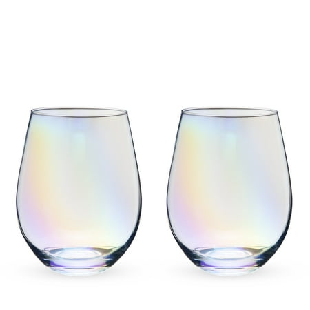 

Twine Luster Stemless Wine Glasses Set of 2 20 Oz. Rainbow Finish Tumblers Decorative Barware