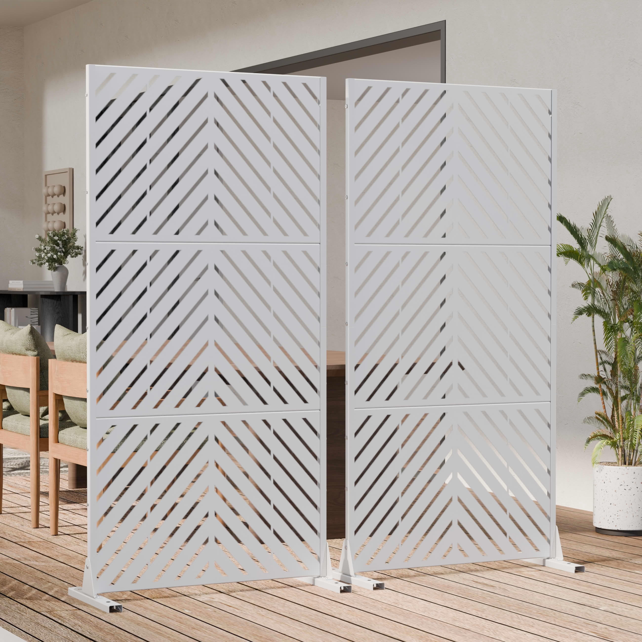 MAYEERTY Outdoor Metal Privacy Screen 6ft × 3ft White, 3-Panel Parallel Decorative Screen, Rust-Resistant for Patio