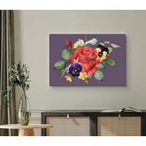 PixonSign Canvas Print Wall Art Vintage Textured Watercolor Rose and Violets Floral Wilderness Drawings Modern Art Glam Closeup Colorful Multicolor Pastel for Living Room, Bedroom, Office - 32"x48"