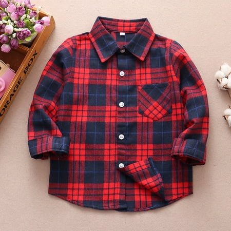

Yubatuo Cotton Jacket Children s Plaid Shirts Long Sleeve Button Down Shirt Outwear Red 140