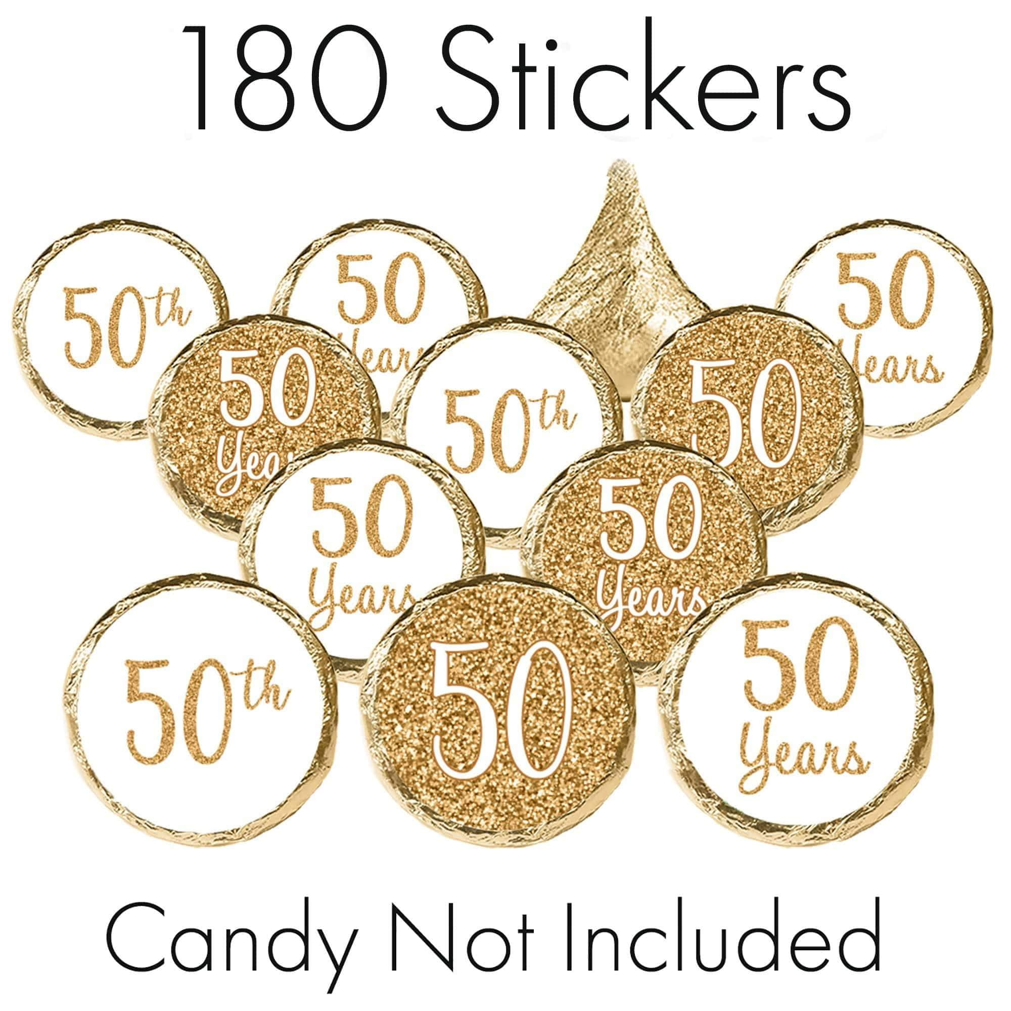 Gold 50th Anniversary Party Favor Stickers 324 Count DISTINCTIVS