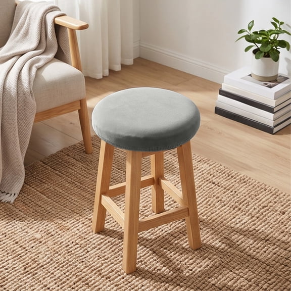 Round Bar Stool Cover Elastic Linen-Textured Slipcover, Stretchy Washable Seat Cushion Protector for Adjustable Swivel Rolling Stool, Salon Home Office Vanity Chair Universal Fit 14-19in Diameter