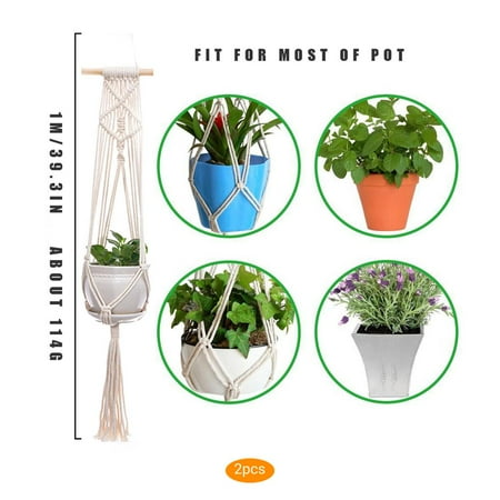

2PCS Flower Pot Hanger Indoor Outdoor Plants Hanging Basket Cotton Rope Plant Pot Holder