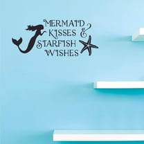 Mermaid Kisses Starfish Wishes Wall Art Decal for Kids Bedroom or Living Room - 14" x 28" DIY Vinyl Adhesive Sea Creatures Home Sticker Decoration