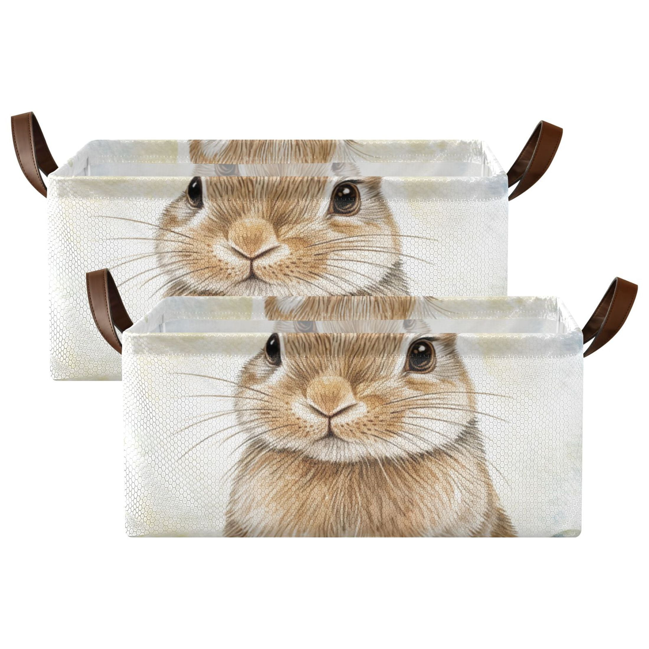 Bunny Easter Eggs Rabbit Storage Bins with Handles Foldable Storage Baskets for Shelves Organizer Cloth Baskets