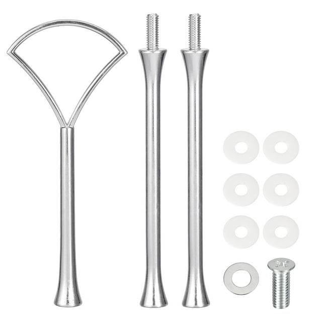 Unique Bargains 1 Set Cake Tray Stand Handle Plate Hardware Fitting, 3-Tiers Fan Silver