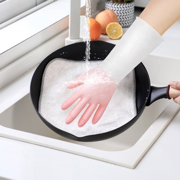 Fiudx Guantes de Goma Reutilizables, Diseño Antideslizante, Guantes Largos y Flexibles para Cocina y Baño, Forro Suave y Aterciopelado para Mayor Comodidad, Limpieza Del Hogar, Jardinería, Lavado de