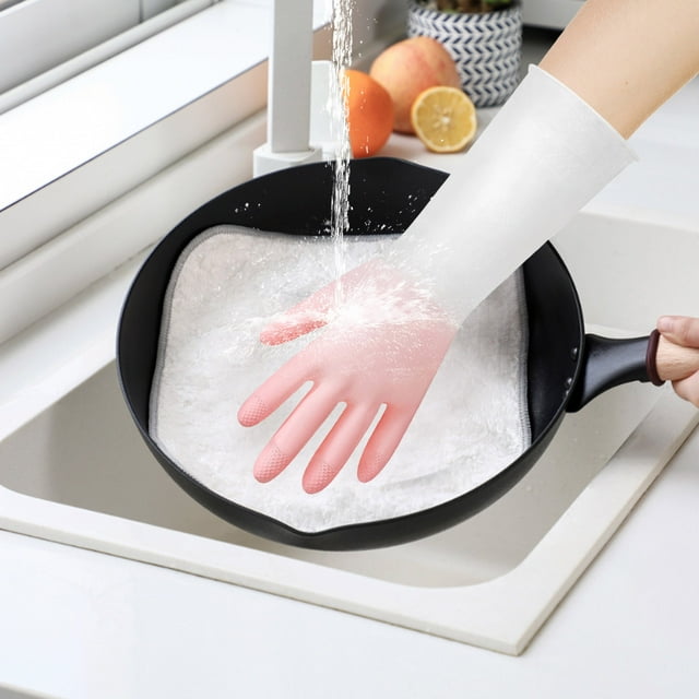 Fiudx Guantes de Goma Reutilizables, Diseño Antideslizante, Guantes Largos y Flexibles para Cocina y Baño, Forro Suave y Aterciopelado para Mayor Comodidad, Limpieza Del Hogar, Jardinería, Lavado de