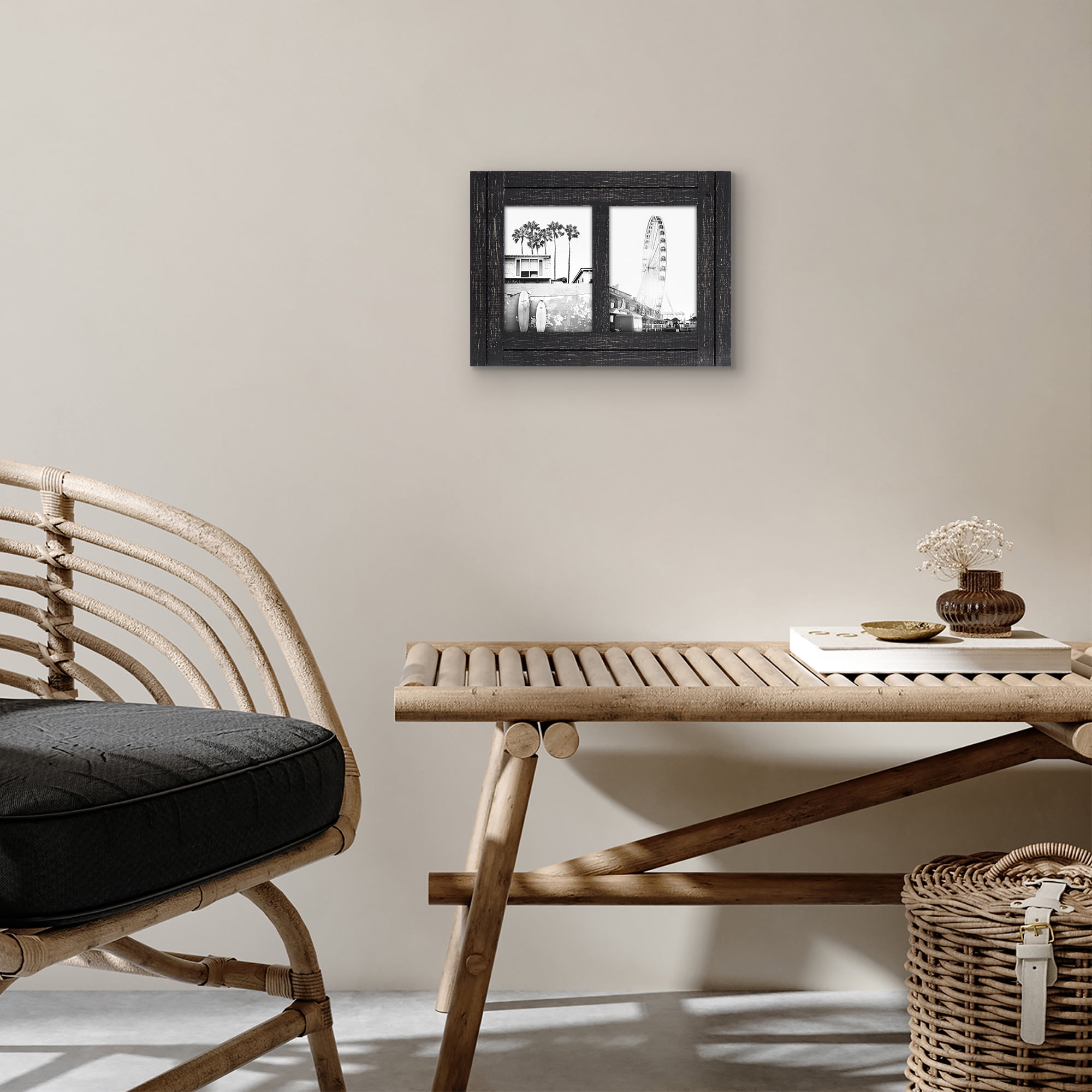 Americanflat 5x7 Hinge Frame Hinged Double Photo Openings Polished Glass Distressed Collage - Charcoal Black