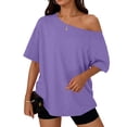 thumbnail image 4 of Harpily Womens T-Shirts Y2K Style Asymmetric Neckline Off Shoulder Short Sleeve Casual Basic Short Sleeve T-Shirt, 4 of 4