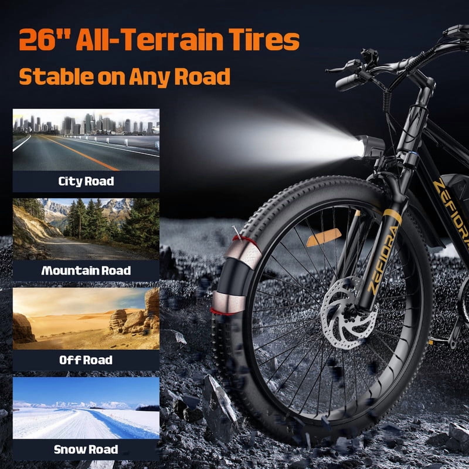 ZEFIORA Electric Bike for Adults, 1500W Peak Motor Ebike, 25mph, 45 Miles PAS Range, 48V 10Ah Removable Battery, 7-Speed, 26" All-Terrain Electric Bicycle, UL2849
