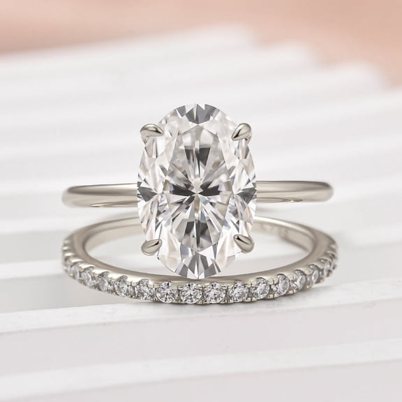 Kalapi Jewel 1.4 Ct Oval Cut Engagement Ring - Moissanite in 14K White Gold Plated Setting - Stunning Solitaire Hidden Halo Ring for Women - Gift for Proposals and Celebrating Love