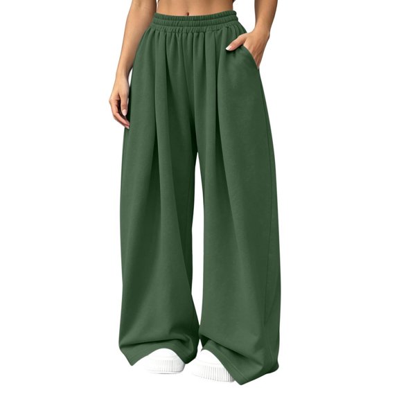 Edvintorg Women Sweatpants Elastic Waisted Loose Casual Wide Leg Jogger Athletic Pants with Pockets Workout Clothes Women Army Green S