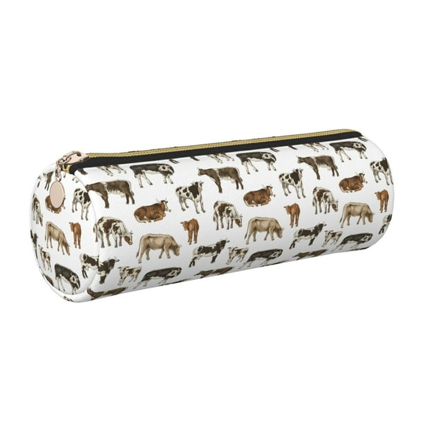 Disketp Cow Estuche Organizador de Lápices de Cuero, Estuche de Oficina con Cremallera para Bolígrafo y Lápiz