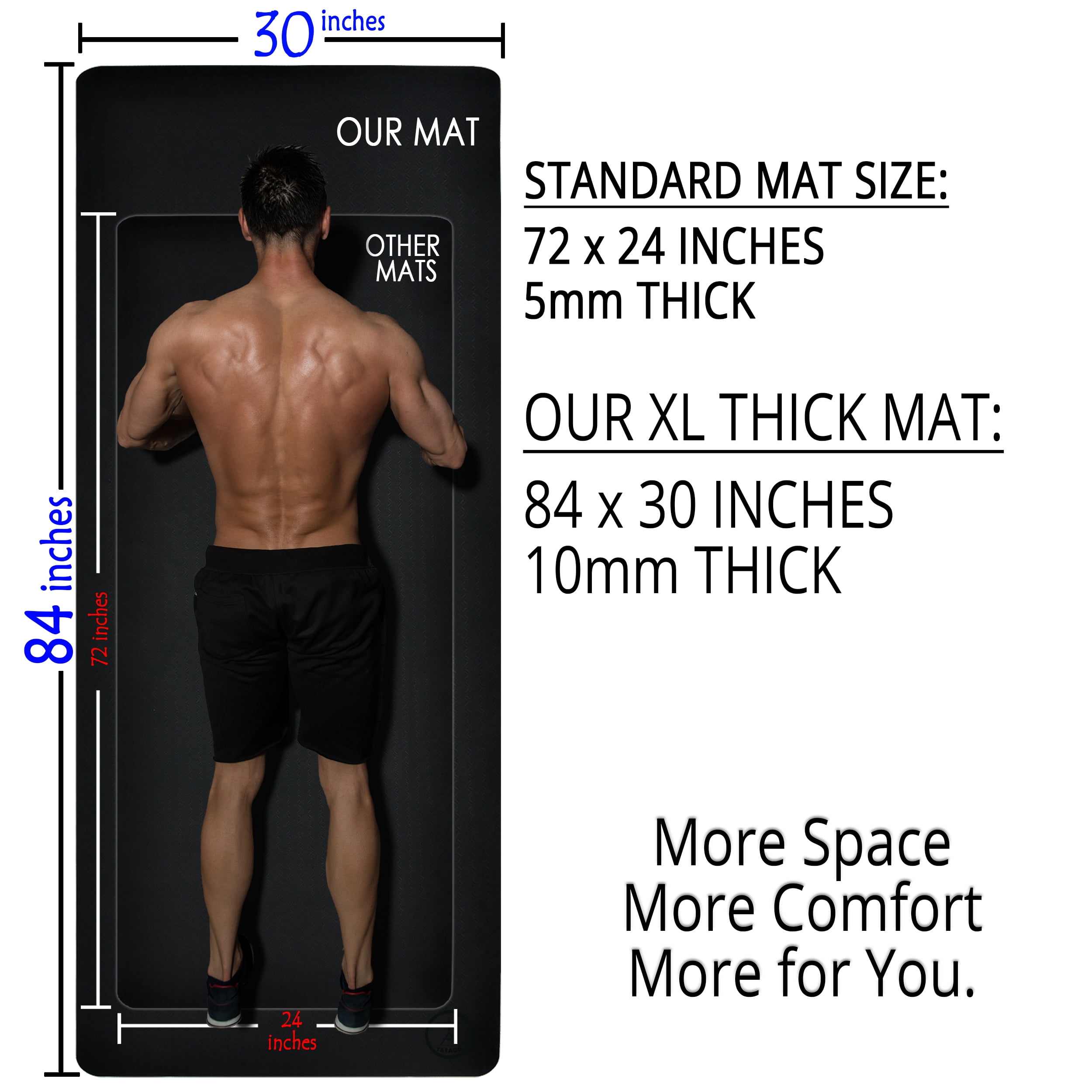 10mm Yoga Mat Thick Wide and Long. 84x30'  Workout Mat