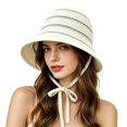thumbnail image 2 of HuangHuanChen Bucket Hats for Women Striped Summer Fashion Wide Brim Sun Hat Versatile Foldable Packable Travel Fedora Hat Crochet Bucket Hat M, 2 of 4