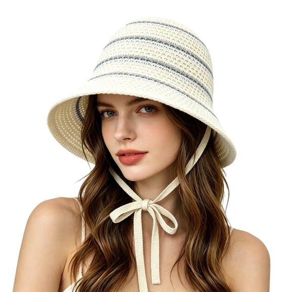QASIEATN Womens Cozy Bucket Hats Women's Striped Bucket Hat Summer Vacation Beach Caps Versatile Outdoor Sun Hat Fall Fashion Accessories