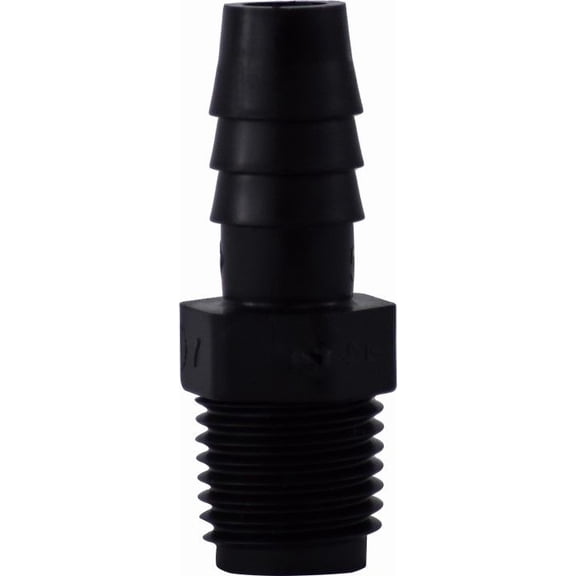 3/8 X 1/4 Hb X MIP Blk Poly Adapter, Plastic Hose Barbs, Plastic Fittings