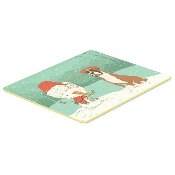 Fawn Boxer and Snowman Christmas Kitchen or Bath Mat 24x36