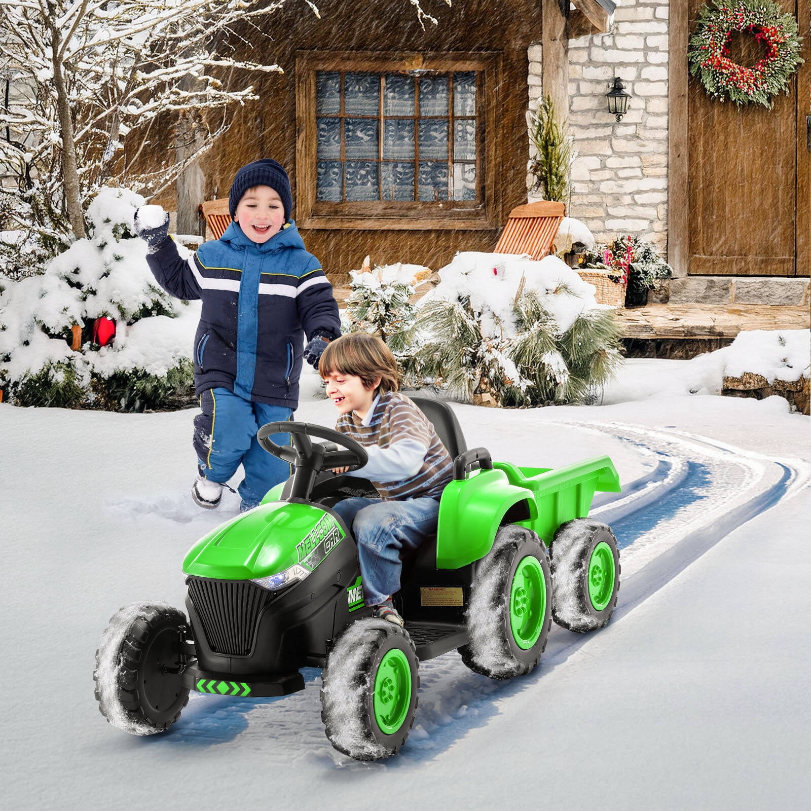 Erommy Kids Ride on Tractor with Remote Control, 12V Battery Powered Electric Tractor with 30W Dual Motors/Cool Lights/Bluetooth Music for Kids, Green