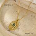 thumbnail image 2 of NICKSUN 18K Gold Plated Stainless Steel Hammered Oval Pendant Necklace, Natural Green Gemstone Inlay Vintage Luxury Paperclip Chain Clavicle Jewelry for Women, 2 of 4
