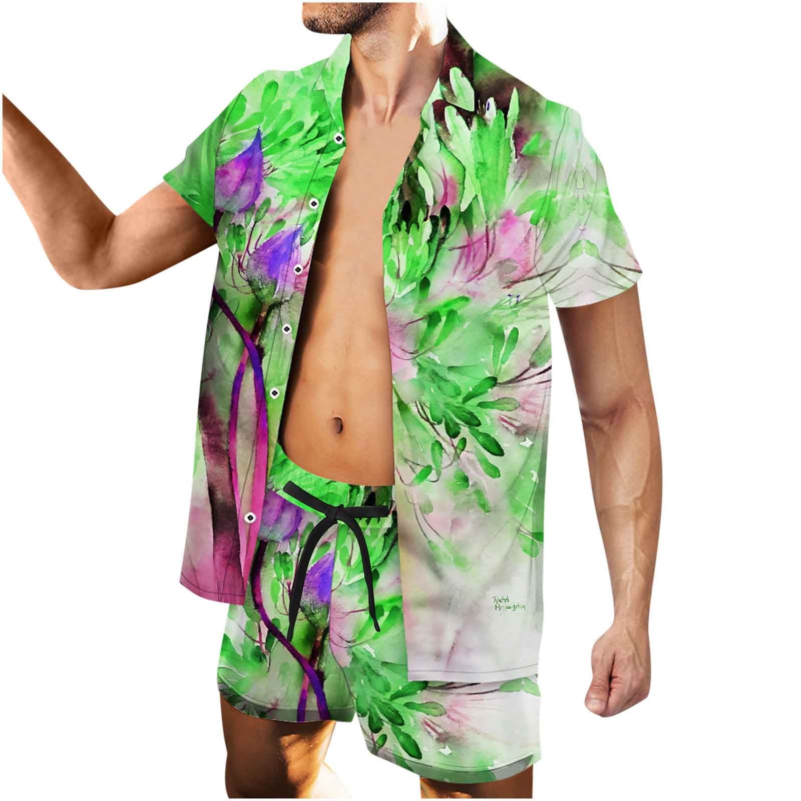 Hawaiian Short Sleeve Shirt Suits for Men Flower Print Suits Tropical ...