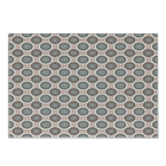 Peach Cutting Board, Symmetrical Circular Shapes Pattern Abstract Background Soft Color Image Print, Decorative Tempered Glass Cutting and Serving Board, Small Size, Coral Black White, by Ambesonne
