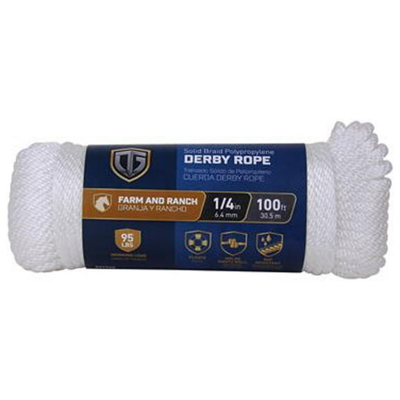 644331 Polypropylene Rope, Braided, Smooth, White, 1/4-In. x 100-Ft. - Quantity 6