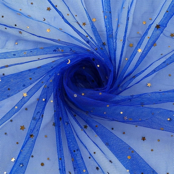NAMZI 3 Yard x 59 Inch Glitter Tulle Fabric, Star Moon Sequin Netting for DIY Tutus & Wedding Party Decor, Sapphire Blue