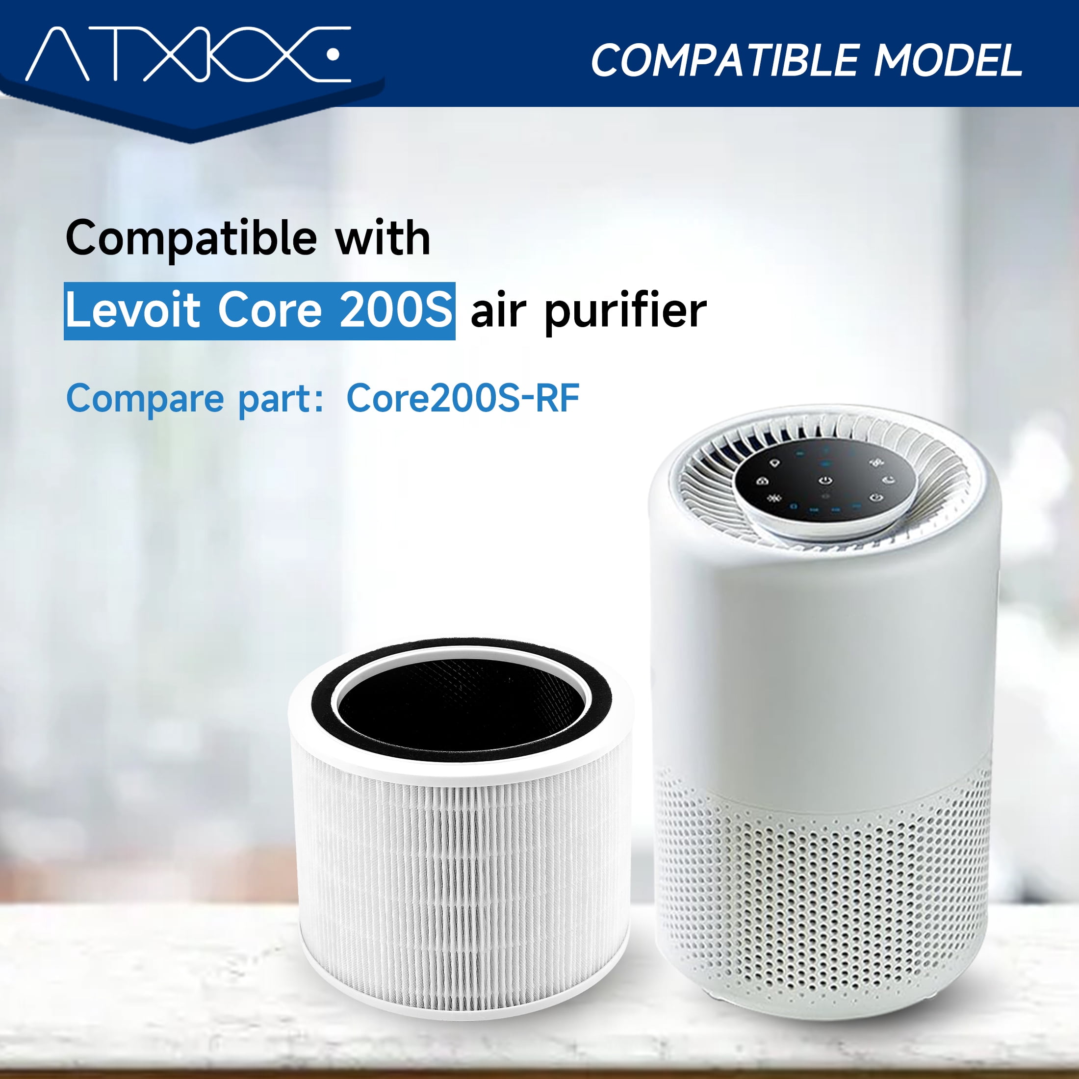 ATXKXE Core 200S Replacement Filter Compatible with Levoit Core 200S Smart WiFi Air Puri-Fier, 3-in-1 True H13 HEPA Activated Carbon Pre-Filter, Compare part Core 200S-RF，2 Pack