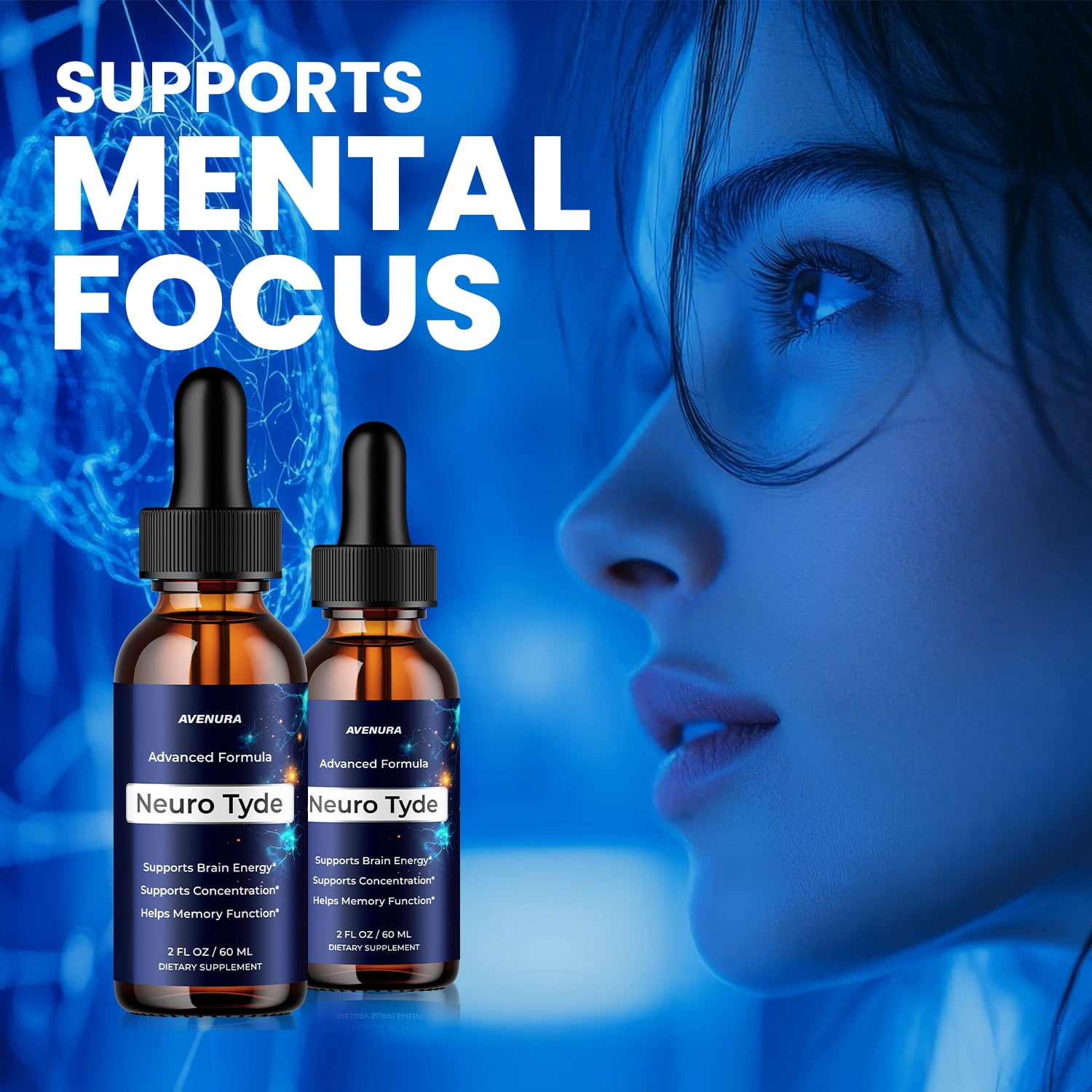 Neuro Tyde Liquid Drops –  NeuroTyde Natural Blend Memory Focus Brain Support Supplement, 3 Pack, 3 Month Supply