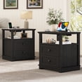 thumbnail image 2 of FAGAGA Set of 2 End Table with Charging Station for Living Room,Wooden Nightstand for Bedroom, Black, 2 of 9