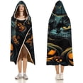 thumbnail image 3 of Halloween Wearable Blanket Cat Pumpkin Hooded Blanket Hooded Cloak Flannel Fleece Shawl for Adult Kids, 3 of 6
