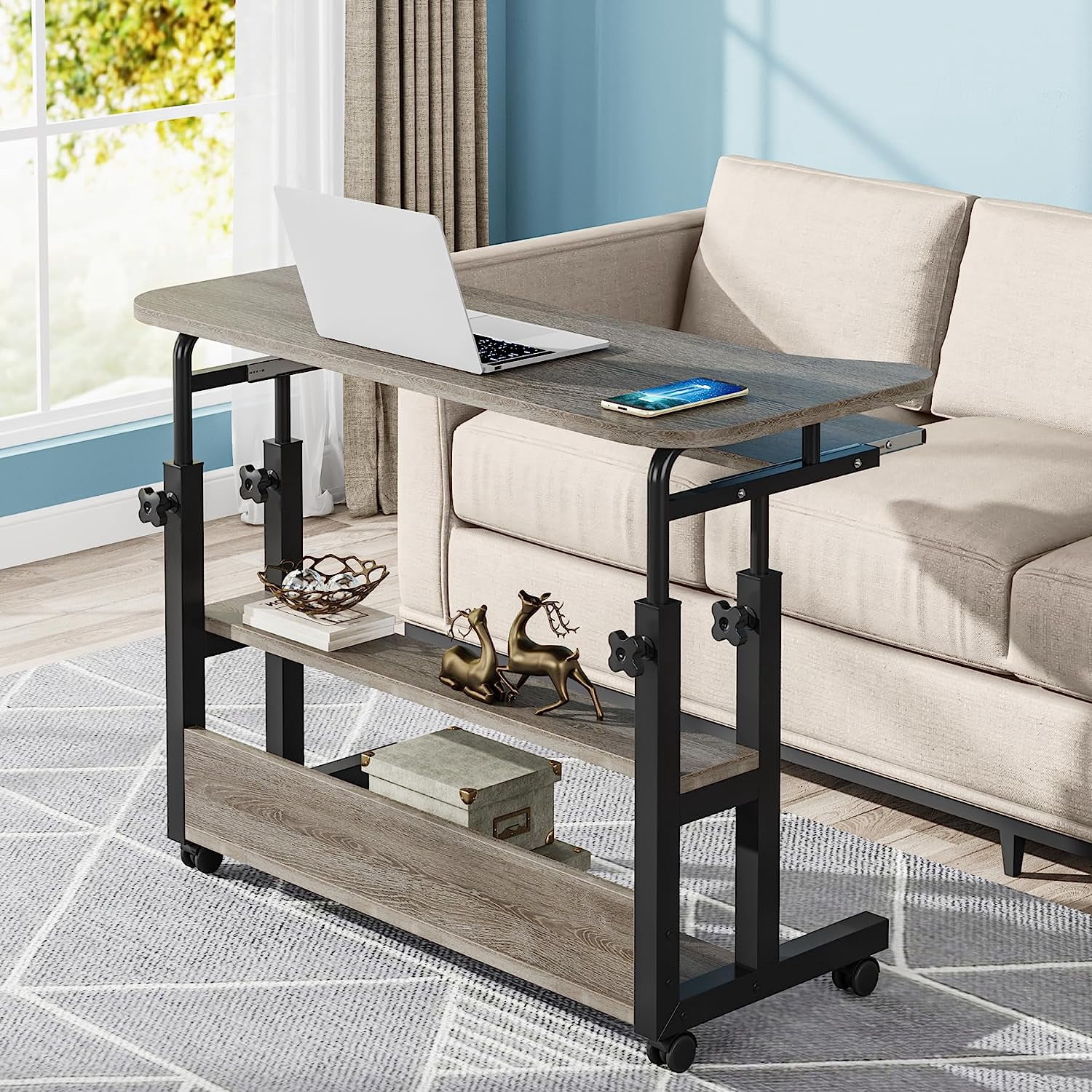Tribesigns Portable Desk with Wireless Charging Station, Height Adjustable Side Table for Sofa Couch Bed Grey