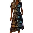 thumbnail image 4 of Halloween Wrap Dress for Women Casual Short Sleeve Dress V Neck Halloween Printed Halloween Party Vacation Outfit, 4 of 5
