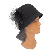 Dorfman Pacific - Scala - Cloche Wool Felt Hat - Black w/ Peacock Feather