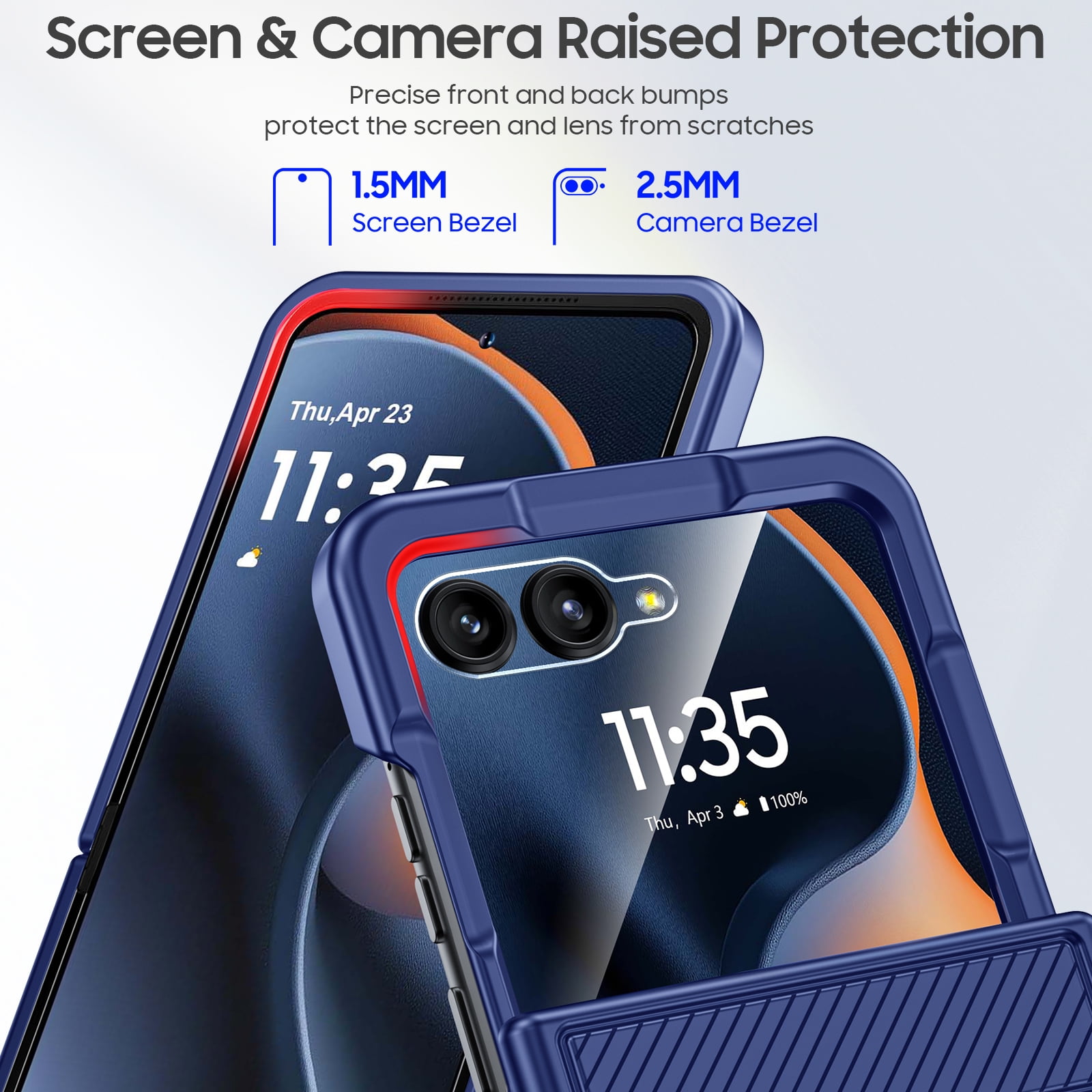 Vizvera for Motorola Razr 2026/2025/2024 Phone Case with Card Holder [RFID Blocking],Hinge Protection,Screen Protector Shockproof Case-Blue