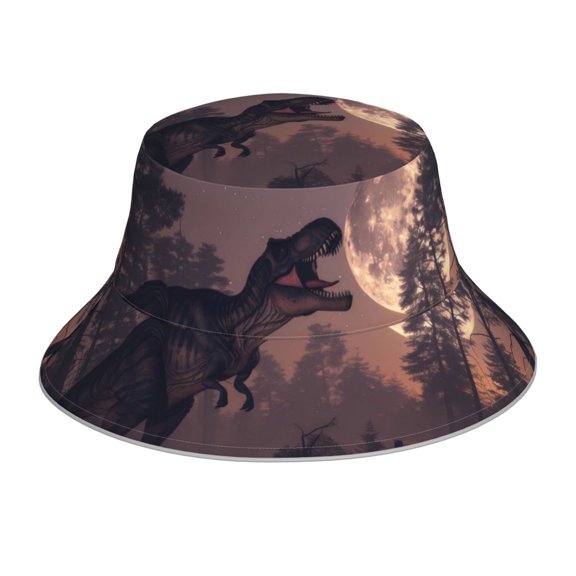 Xecao Dinosaur Moonlit Forest Print Men and Women Night Reflective Hat Runner Cap Visor Bucket Hat Boonie Cap