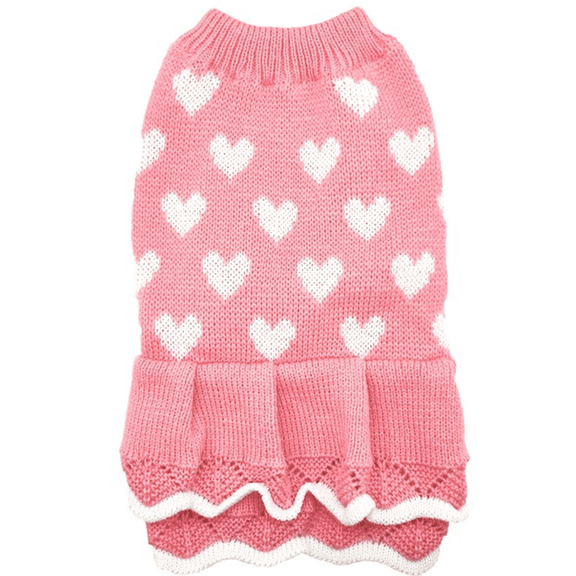 Dog Heart Sweater Dress Warm Dog Sweaters Knitwear Vest Turtleneck Pullover Dog Coat for Small Medium Dogs,Pink,M