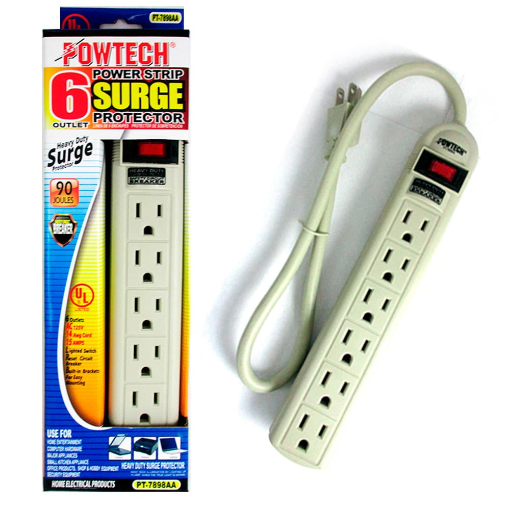24 Power Strip 6 Plug Outlet Extension Cord Surge Protection 1.5ft 90