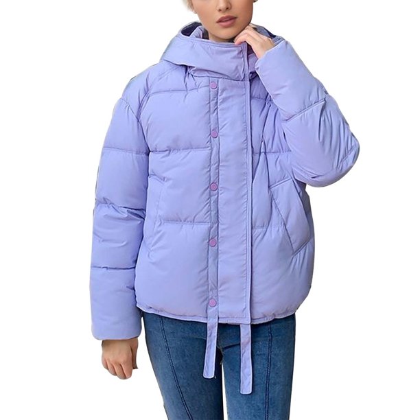 Gibobby Chamarra polar mujer, Chamarra acolchada para mujer, manga larga, cuello alto, cierre completa, chamarra liso con capucha y bolsillo con capucha y cuello alto(Morado,XG)