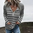 thumbnail image 2 of WREESH Womens Fashion T-Shirts Striped Loose Casual Long Sleeve Round-Neck Ladies Warmth Tops Blouse Pullover Gray, 2 of 6