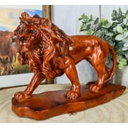 Ebros King of The Safari African Lion Statue 7" L in Mahogany Faux Wood Finish