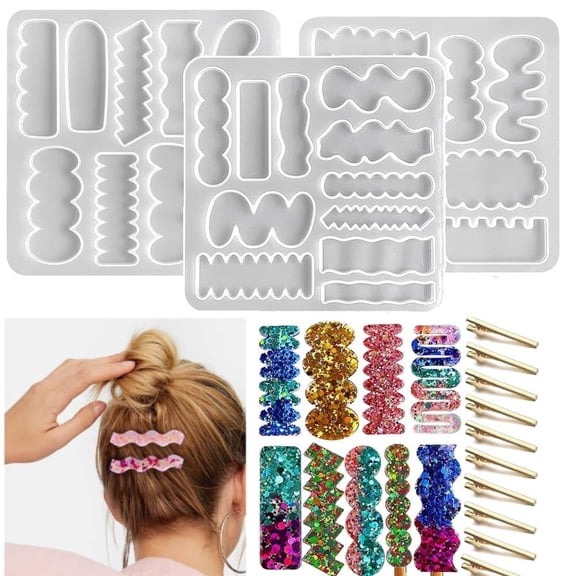 3 PCS Hair Clip Silicone Molds, Hairpin Molds for Epoxy Resin Casting, UV Resin Jewellery Accessories Making Tool