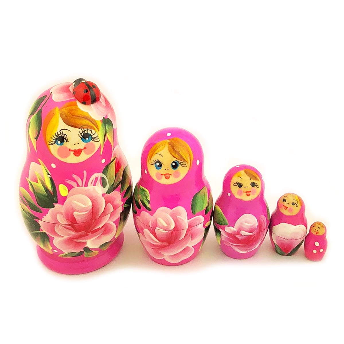 Russian Nesting Doll Purple Lady Bug Matryoshka 5 Nested Doll Hand Painted 31/2 Inch Nesting