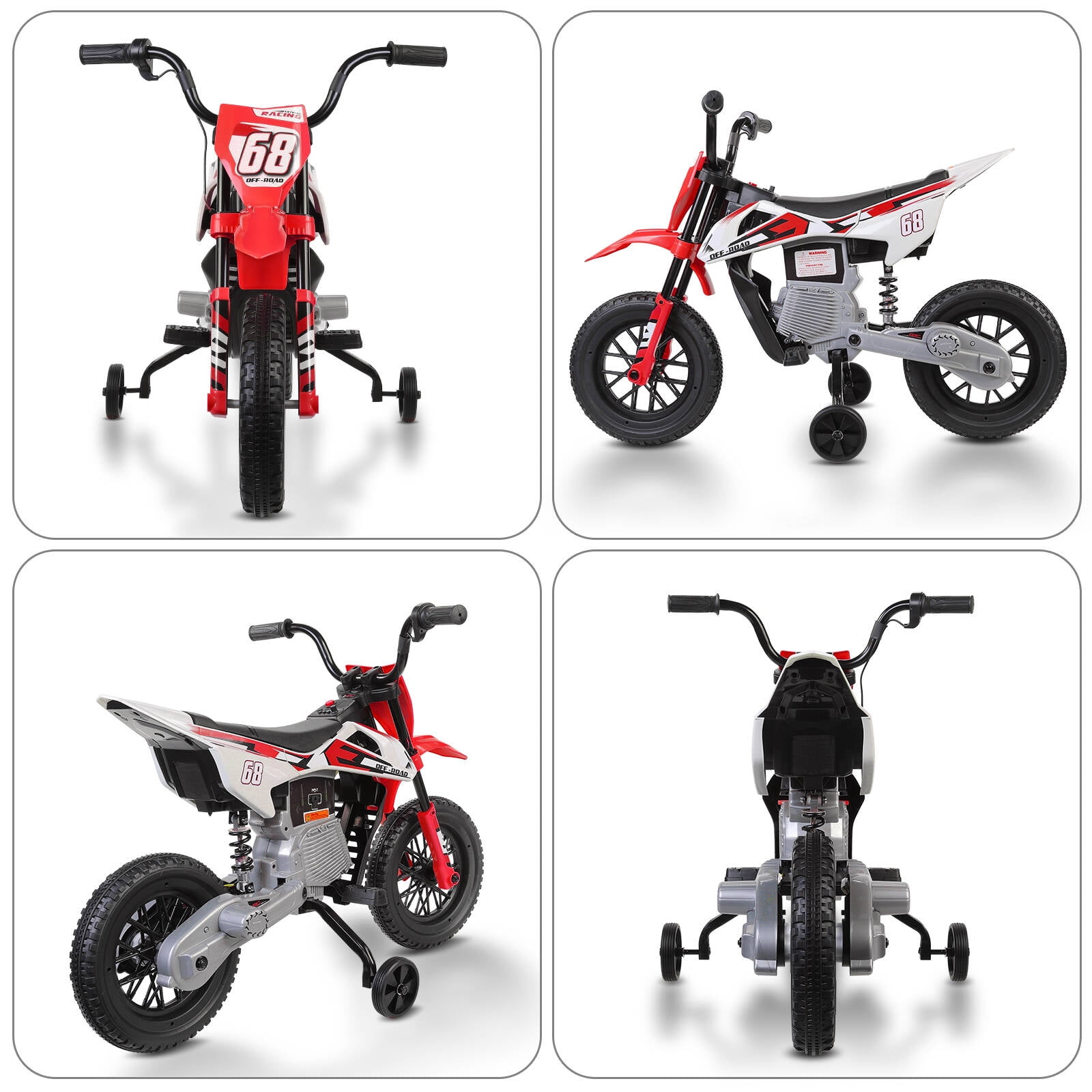 Tapoja 12V Kids Electric Dirt Bike w/ Twist Grip Throttle, Ride on Motorcycle w/ Training Wheels, Powered Ride on Toys for Boys Girls Ages 3-8, Spring Suspension, Dual Motors, Bluetooth, MP3